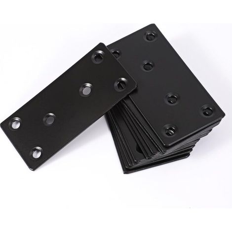 Lntyq 12 x Connecteurs plats noirs, plaques métalliques percées, connecteurs en bois, plaques de connexion, plaque en acier perforée, supports métalliques pour meubles, 80x40x2mm