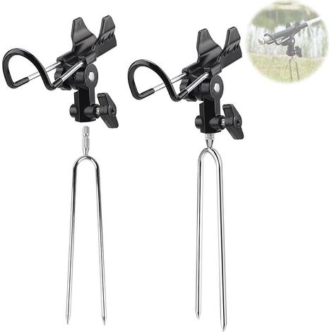 Soporte para caña de pescar, juego de 2 piezas, soporte para caña de pescar para pesca, soporte para caña de pescar de acero inoxidable ajustable 360°, para pesca desde la orilla (negro)