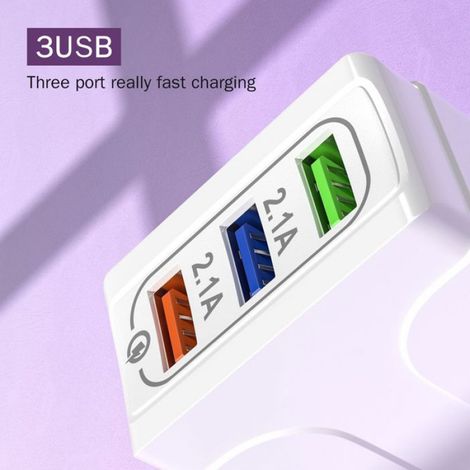 Chargeur Multiport - 3 Ports USB - 5 V 2,4 A - Pour Téléphones Et Tablettes - Blanc - 1 Pièce (1/5)