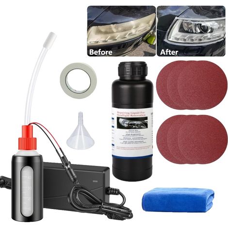 Kit de restauration de phares, liquide de réparation de 500 ml, tasse d'atomisation incluse, visibilité améliorée, application conviviale, outils de restauration complets (1/5)