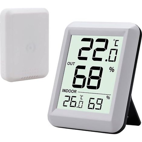 Wetterstation mit Hygrometer 9,9 °C bis 60 °C Feuchtigkeitsmesser für Innen und Außen Kabellos mit Außensensor Digitales Innen /Außenthermometer (1/5)