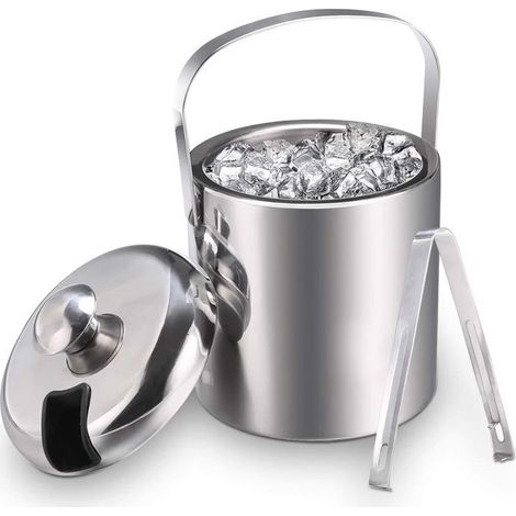 Set di vaschette per cubetti di ghiaccio premium - Secchiello per ghiaccio in acciaio inossidabile da 1,3 l - Contenitore per cubetti di ghiaccio 100% senza BPA - Con coperchio e pinze (1/5)