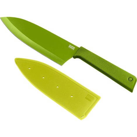 KUHN RIKON Colori+ - Coltello Santoku con guaina di sicurezza, 22 cm, colore: Verde (1/3)