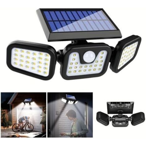 Lampe de sécurité solaire avec détecteur de mouvement, applique murale d'extérieur à 3 LED, panneau solaire réglable (1/5)