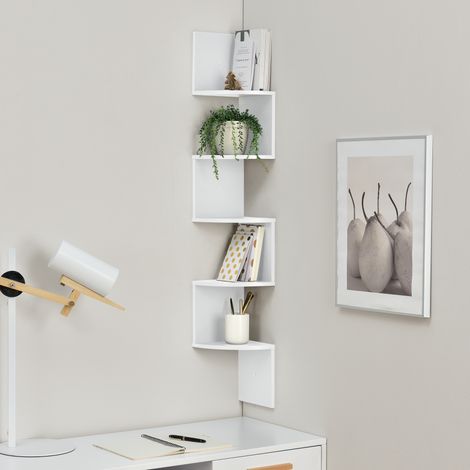 [en.casa] Estantería de pared blanco mate diseño retro (123x19,5x19,5cm) (1/4)