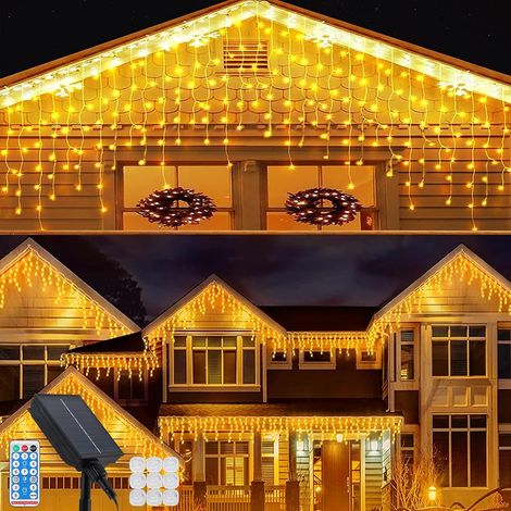 Guirlande Lumineuse Exterieure Intérieur 8 M 288 LEDs Rideau Lumineux Exterieur étanche avec 8 Modes,Rideau Guirlande Lumineuse avec Prise pour Balcon, Jardin, Fenêtre, Blanc Chaude (1/5)