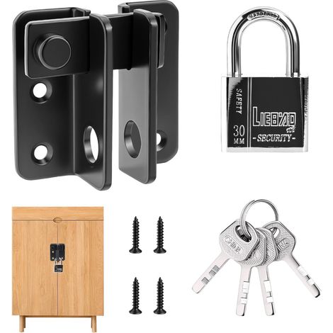 Verrou Porte Coulissante verrouillable, Loquet Porte Coulissante Exterieur Interieure, Verrou Portail Exterieur en Acier Inox pour Portillon de Jardin Fenêtre Placard Armoire + cadenas et vis (1/5)