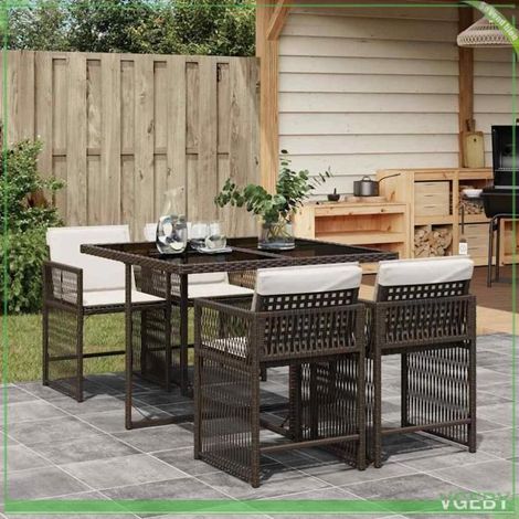Ensemble de salle à manger de jardin - FAFEICY - 3211617 - Poly rotin marron - Plateau verre trempé - 4 chaises rabattables (1/5)