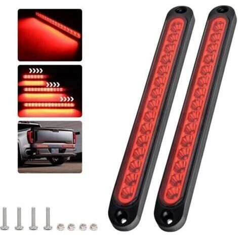 (Rouge)2 pièces barre de feux de freinage 15 Led, 12-24V barre d'éclairage arrière étanche pour feux de jour dynamiques pour voiture, suv, rv, camion, remorque (1/4)
