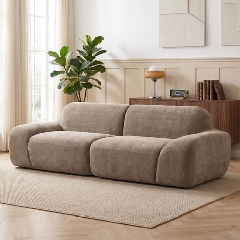 Canapé 3 Places Chenille 244 cm, Salon Moderne, Assise Large, Ressorts, Marron Clair (1/5)
