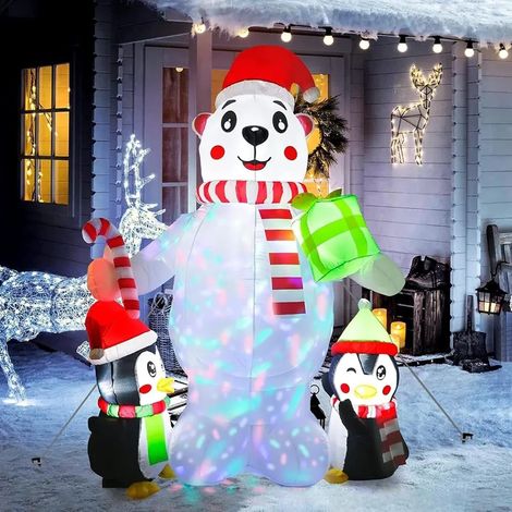 Décor de Noël gonflable 1,8m avec ours polaire et pingouin, lumières LED multicolores – Parfait pour décoration intérieure et extérieure, 1 pièce, résistant aux intempéries (1/4)