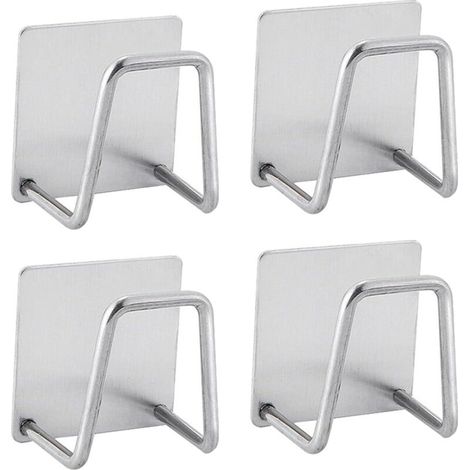 Lot de 4 porte-éponges auto-adhésifs, pour la cuisine, montage sans perçage, en acier inoxydable, antirouille et étanche, argent