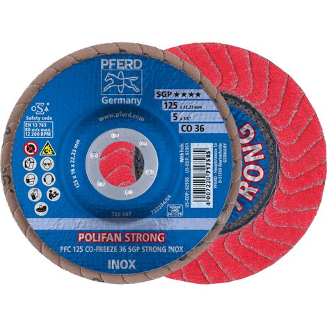 PFERD TOOLS POLIFAN STRONG Fächerscheibe PFC 125x22,23 mm konisch CO-FREEZE 36 SGP INOX für Edelstahl 10 Stk (1/5)