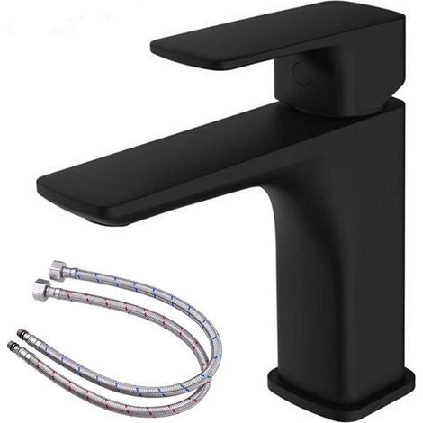 Rubinetto/doccetta per lavabo nero, resistente agli schizzi, con tubo di ingresso dell'acqua lungo 60 cm. (1/5)