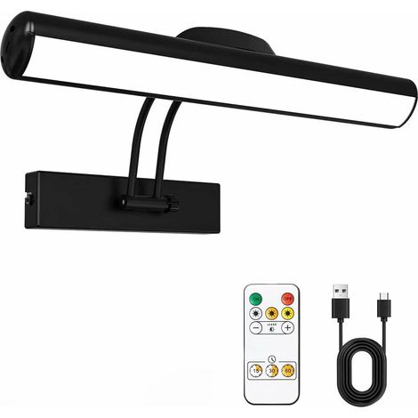 Applique murale télécommandée, sans fil, avec tête de lampe LED rotative et minuterie, bras articulé à 180°, idéale pour la photographie murale et de cibles de fléchettes. (Noir, 32 cm) MYSELOXY (1/5)