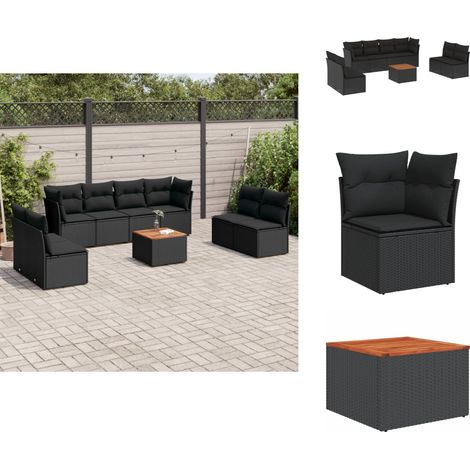 Salon de jardin 9 pcs avec coussins noir résine tressée - Ensemble Salon De Jardin - Mobilier De Jardin - Canapé Extérieur - Table Basse Jardin - Chaise Lounge (1/5)