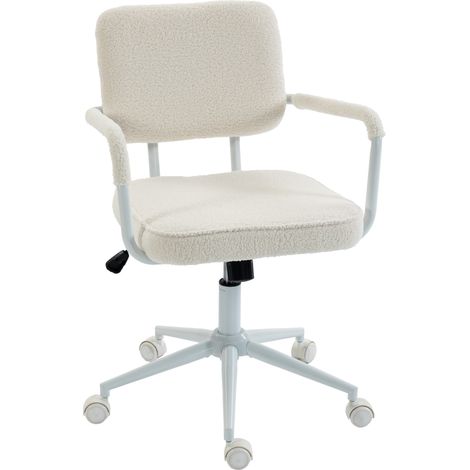 Chaise de bureau ergonomique - HOMCOM - hauteur réglable, fonction bascule - tissu bouclette - 58 x 62 x 93 cm - crème (1/5)