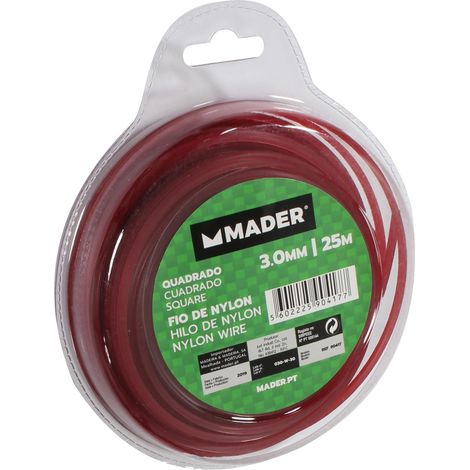 Fil Nylon carré de 3 mm et 25 m de Long, pour Une Utilisation dans Le Jardinage et la quincaillerie, Robuste et Durable