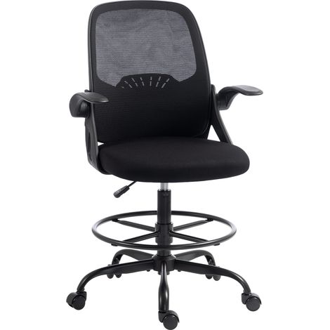 HOMCOM Sedia Disegno con Supporto Lombare Regolabile, Braccioli Ribaltabili Nera (1/5)