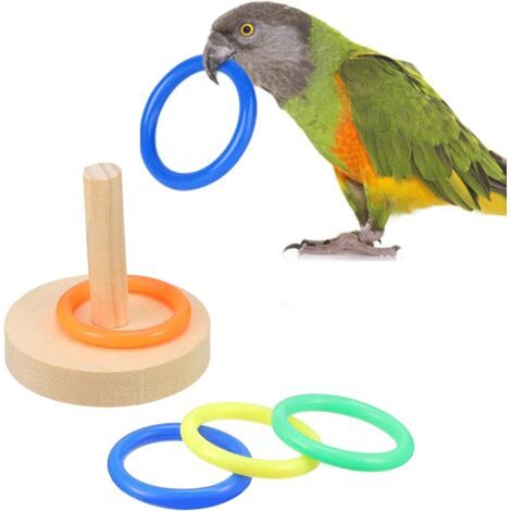 Jouet d'entraînement pour oiseaux en bois pour perroquet, basket-ball, anneaux empilables colorés pour oiseaux de petite et moyenne taille (1/5)