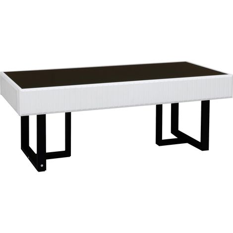 Mesa de centro moderna blanca y negra con tablero negro brillante, 110 x 50,5 x 41 cm (1/5)