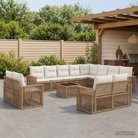 Set Divano da Giardino 13 pz Beige e Bianco Crema polyrattan vidaXL (1/5)