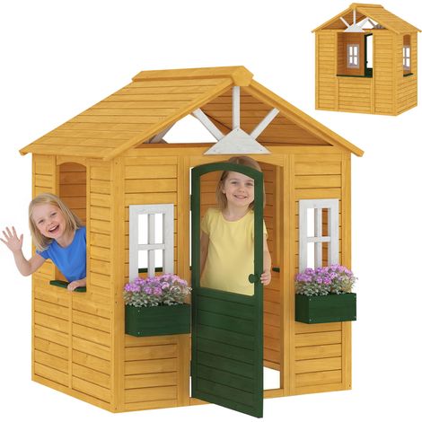 Cabane enfant extérieur en bois, avec porte, en bois, marron, 134.5 x 97 x 150cm, pour enfant, format pratique, style facile à associer