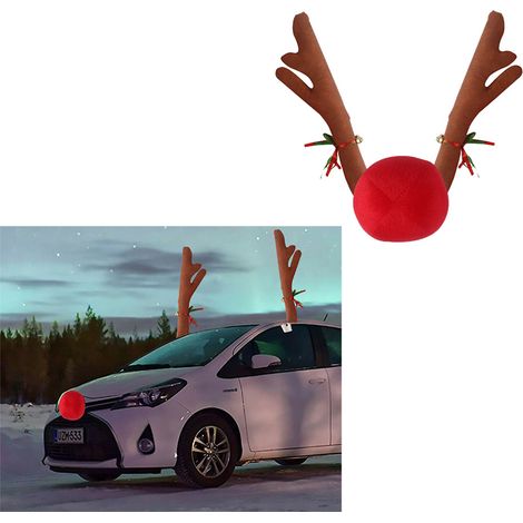 Décorations de Noël pour voiture : kit costume de renne avec bois et nez rouge, accessoires de fête pour véhicule (1/5)