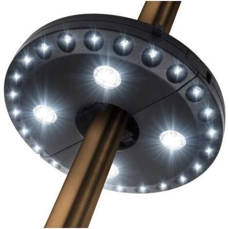 Sonnenschirmbeleuchtung für Terrasse und Garten, 3 Helligkeitsstufen, 28 LEDs (220 Lux) – 4 AA-Batterien erforderlich, leichter Stabschirm für Terrasse, Camping und Zelte (1/5)