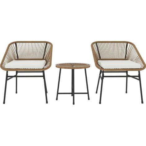 Polyrattan Gartenmöbel Set 3-teilig Rattan PE Stahlrahmen 2 Sessel mit Kissen runder Couchtisch Bunt