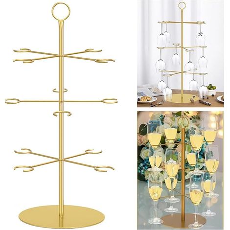 Tour à Boissons,Support Verre a Pied Suspendu,3 étages 63CM,Amovible,Couleur (1/5)