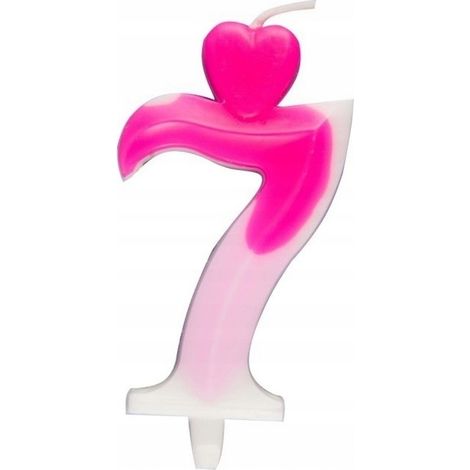 Candela a forma di cuore numero 7, rosa e bianca, 6,5 cm