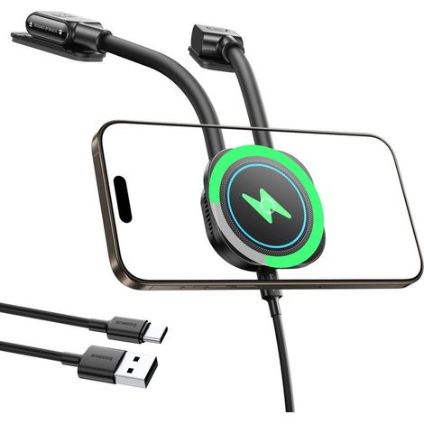 Support de voiture avec chargeur à induction pour smartphone, à fixer sur le tableau de bord, adhésif - noir (1/5)