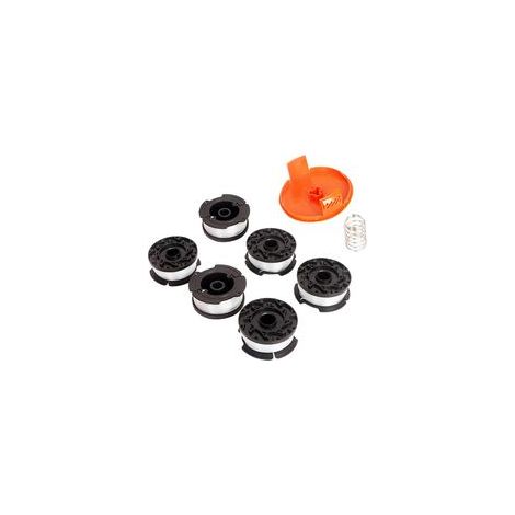 Bobine Fil Coupe Bordure pour Fil debroussailleuse de Rechange pour débroussailleuse avec 6 bobines de Rechange (80 cm 0,065 cm) + Capuchon de Bobine + Ressort, pour Black and Decker AF-100 H567