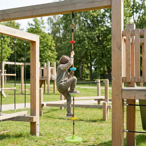 Balançoire à corde d’escalade Arbre Balançoire enfants plateforme Siège à disque Ensemble jeux extérieur 3 à 8 ans Enfants verts