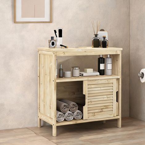 Meuble de salle de bain bois naturel en bambou 60 x 30 x 60 cm (1/5)