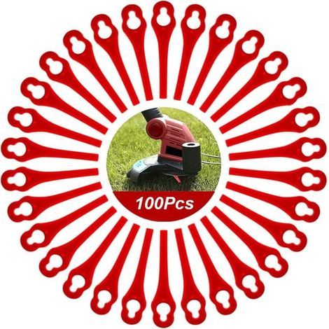 Promotion 100pcs Lames en Plastique de Rechange pour Coupe Bordure Lame de Tondeuse à Gazon Lames pour Débroussailleuse sans Fil Lames de Coupe de Remplacement pour Jardin Pelouse Gros Trou 12Mm,Petit (1/3)
