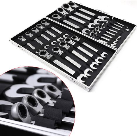 Gelenk Ratschenschlüssel Set Ring Maul Schlüssel Satz 6-32mm Werkzeug 22 tlg