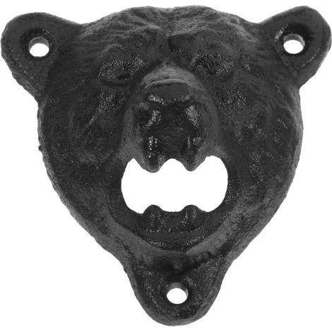 Ouvre-bouteille Mural Tête D’ours en Fonte Noire, 1 Pièce (1/5)