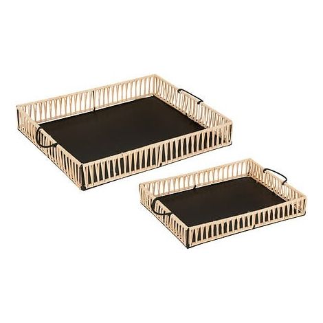Set di 2 vassoi cosy in metallo e rattan - Atmosphera créateur d'intérieur (1/5)
