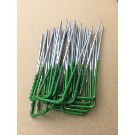 TOAOT Lot de 20 piquets en métal galvanisé à moitié verts pour gazon artificiel (20) (1/2)