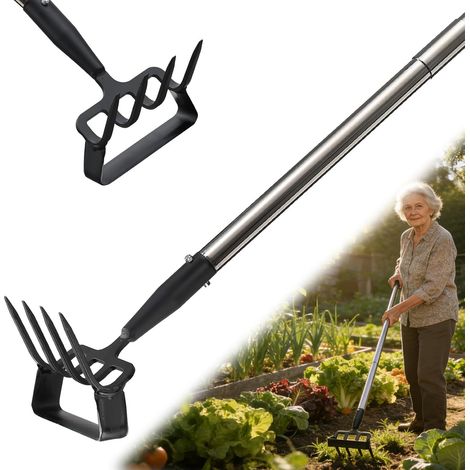 Hachette de jardin pour désherbeur, outil pour hachette avec support pour jardin avec anneau réglable, manche long - 157 cm, argenté, réglable, pour désherber (1/5)