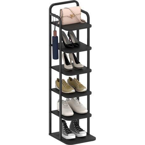 Étagère à Chaussures Verticale à 6 Niveaux, Tour à Chaussures pour Petits espaces, autoportante, réglable, Gain de Place, Noir (1/5)