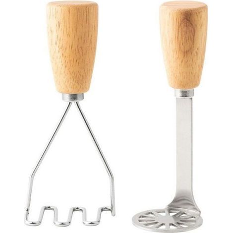 Mini-Kartoffelstampfer, 2-teilig, Edelstahlstampfer mit Holzgriff, Küchenutensil, Werkzeug für Kartoffeln, Bohnen, Fleisch, Gemüse, platzsparend (Mini Duo) (1/5)