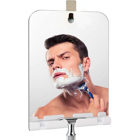 Grand Miroir de Douche antibuée, Comprend 1 Crochet avec Support de Rasoir intégré, Miroir de Douche antibuée et Miroir de Rasage de Voyage, Miroir Mural (Flexion à Chaud) (1/4)