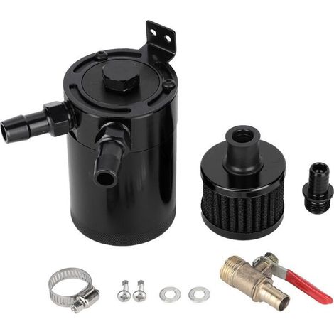 Jeffergarden Réservoir de récupération d'huile universel en alliage d'aluminium avec kit d'accessoires à 2 ports (noir)