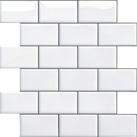 Selbstklebende Küchen- und Badezimmer-Rückwandfliese, weiße, selbstklebende Fliesenimitat-Wandfliese, wasserfeste 3D-Metro-PVC-Wandfliese, 4-teilig - LIAIKI (1/5)