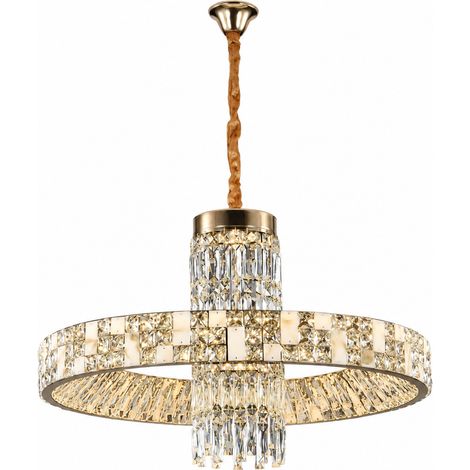 LUSSOCRAFT Lustre en cristal de luxe – Cristal, 72 W, 3 couleurs d'éclairage dimmables, LED intégrée, Ø88 cm, pour chambre et salle à manger (1/5)