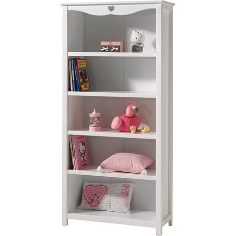 Bibliothèque enfant AMORI – Blanc laqué, esprit romantique & 5 compartiments (1/3)