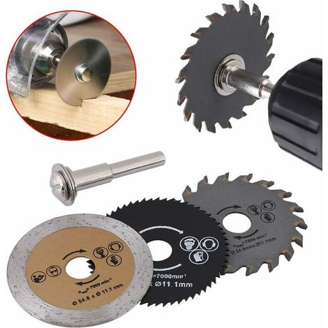 Lame per mini sega circolare HSS da 54,8 mm, disco per taglio rotativo del legno + mandrino, 3 pezzi (1/4)